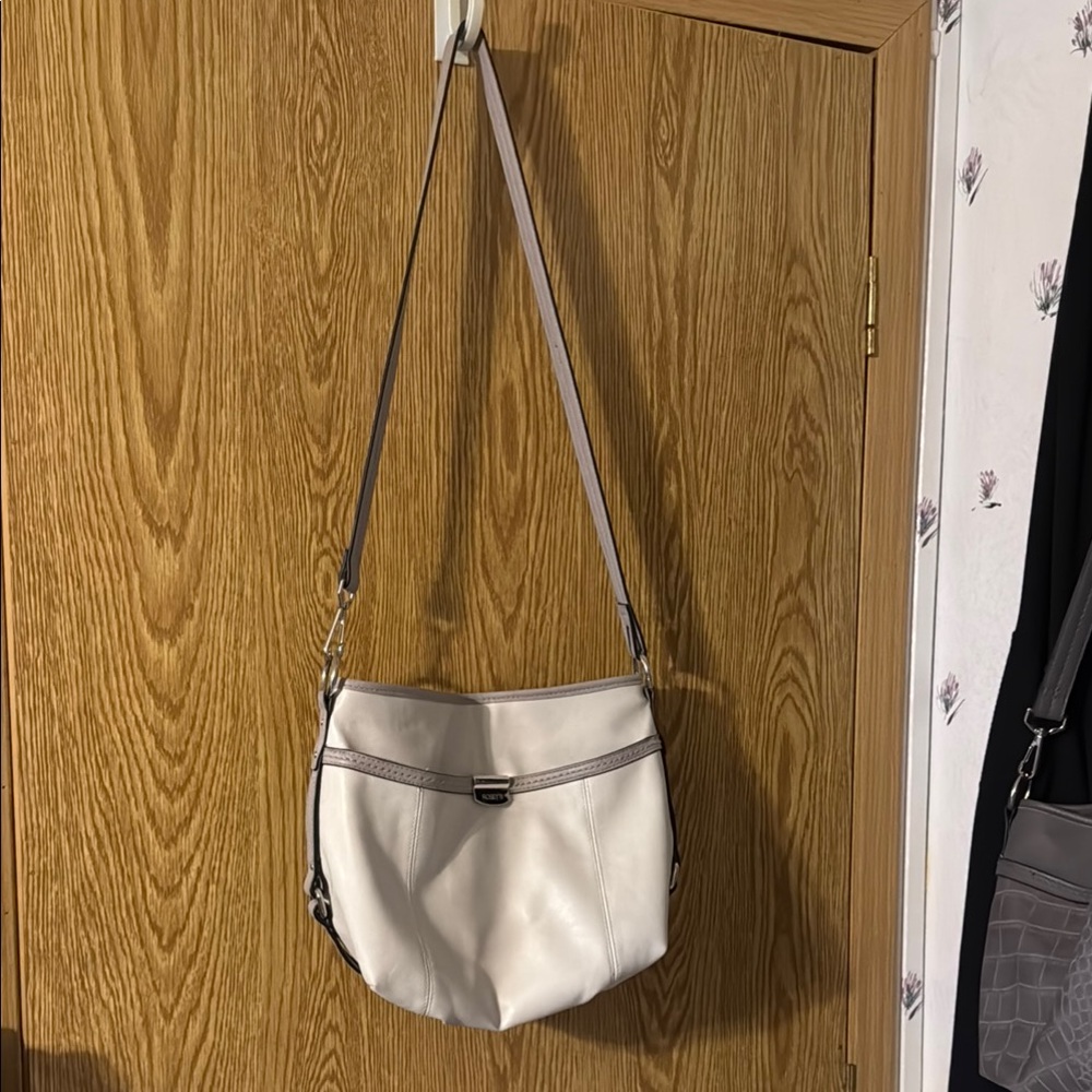 Rosetti White and Gray Crossbody Bag with Adjustable Strap